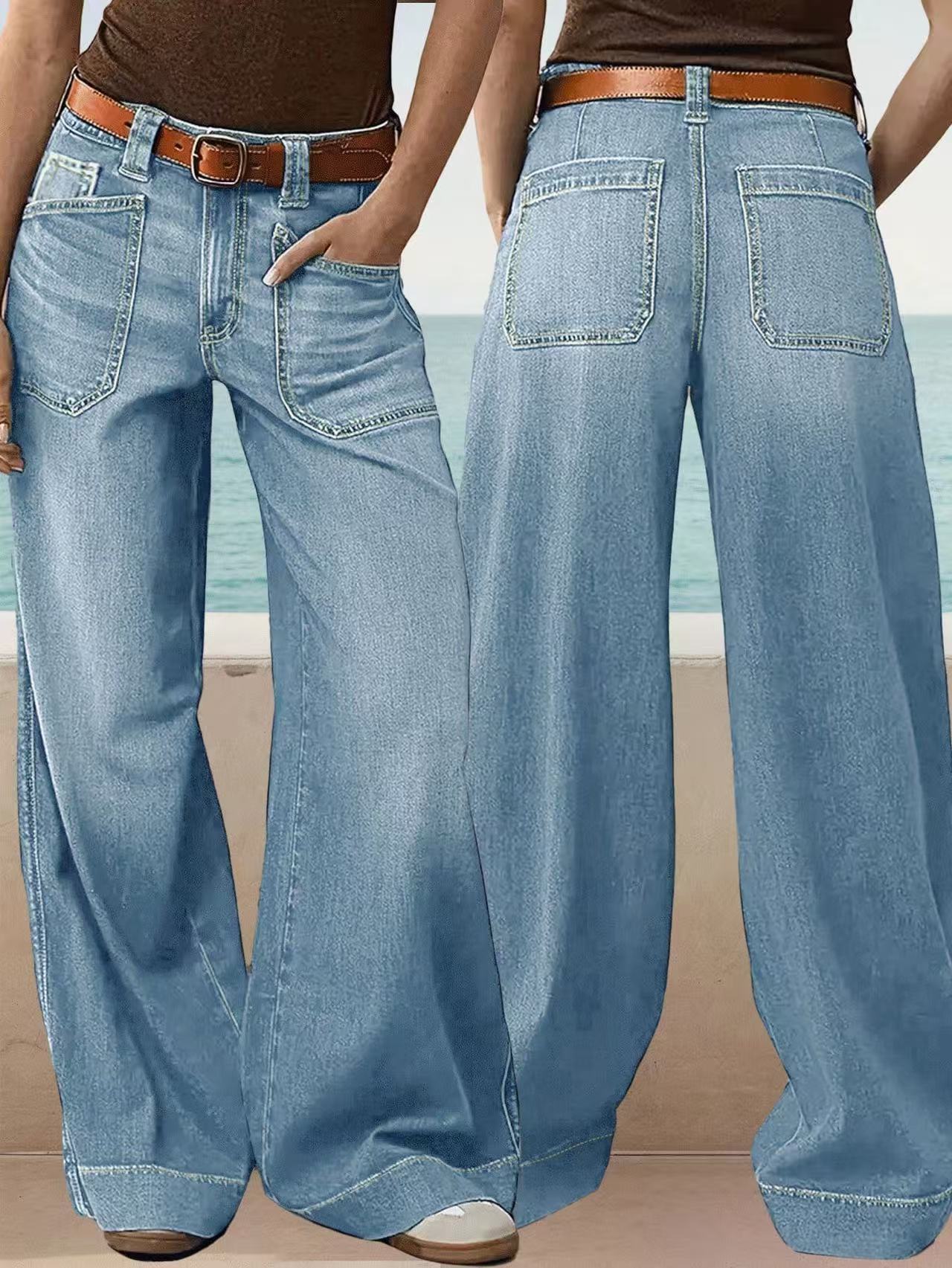 Cross-Border Foreign Trade 2025 New Amazon Independent Site Loose Slimming Women's Wide-Leg Straight Jeans Cropped Pants