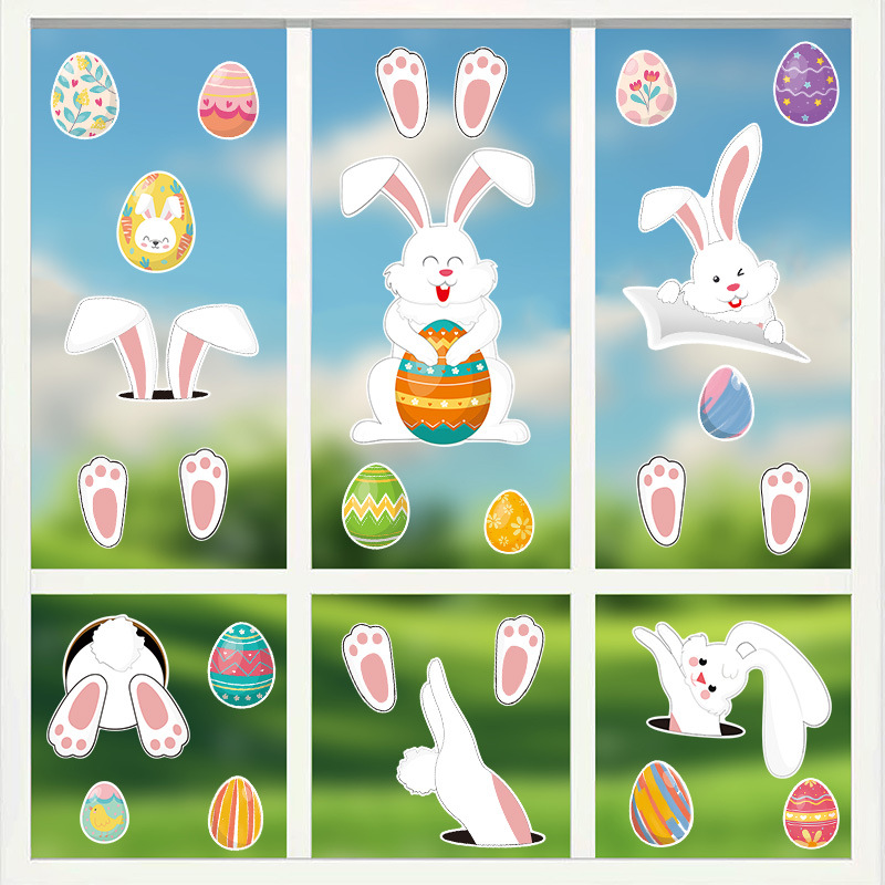 2025 New Easter Wall Stickers Rabbit Funny Animal Graffiti Children's Room Wall Stickers Egg Stickers Wallpaper