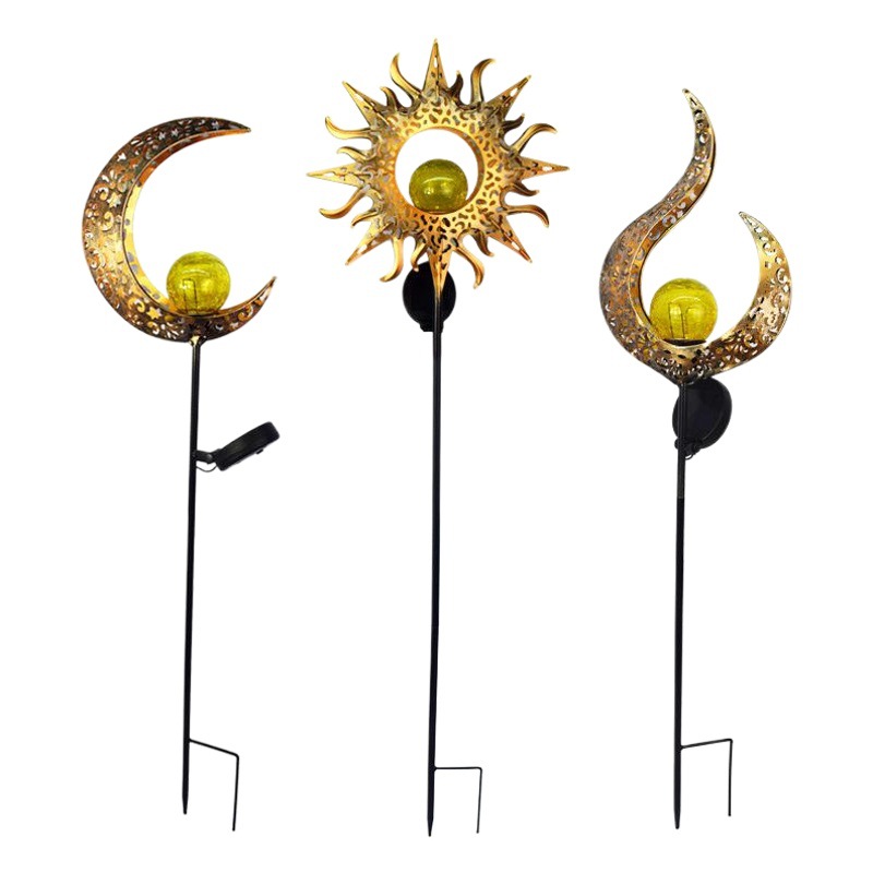 Outdoor garden solar lamp moon sun landscape courtyard hollow lamp antique iron plug light atmosphere lamp