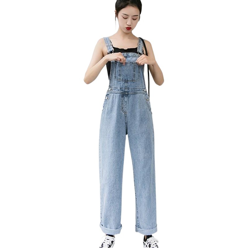 Spring New High Waist Straight jeans Western style age-reducing suspender pants women's Korean style loose draping wide leg pants fashion