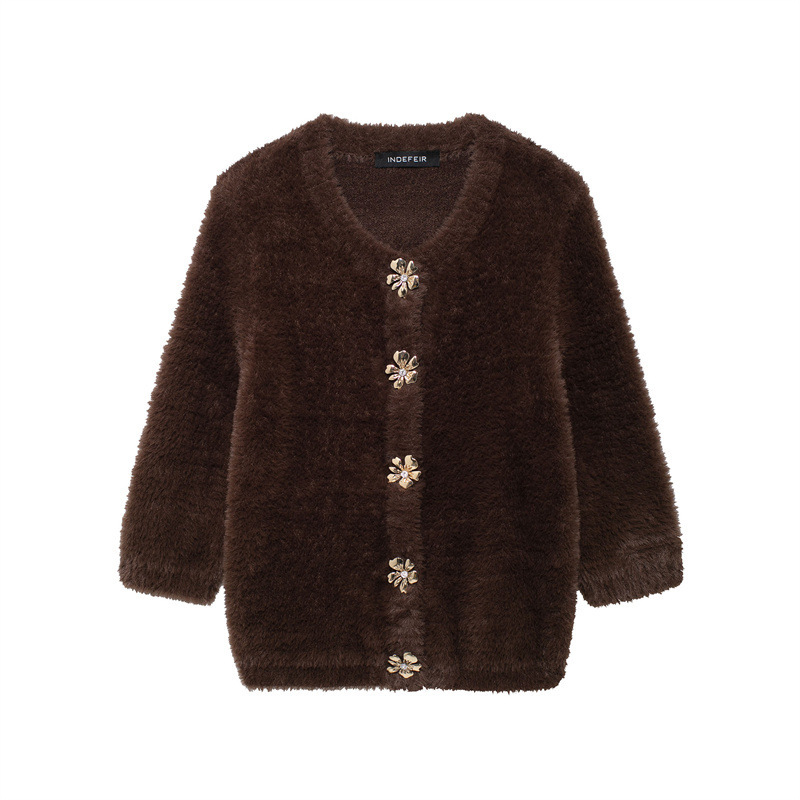 SAW AliExpress Independent Station European and American Style Women's Fashion Temperament Artificial Fur Effect Knitted Coat 5755119