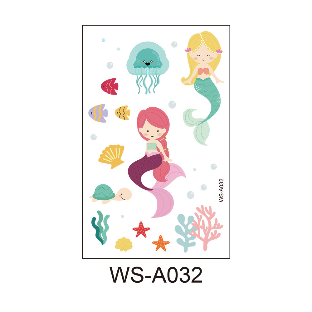Picture of Cross Border Waterproof Sweat Tattoo Children Cartoon Dream Party Princess Theme Stickers suit Mermaid Tattoo Stickers