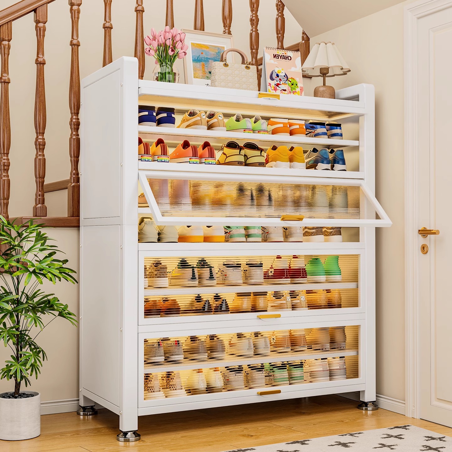 Household Thickened Steel Shoe Cabinet Multi-Layer Shoe Shelf Dust-Proof Storage Cabinet Large Capacity Entrance Storage Cabinet Storage Cabinet