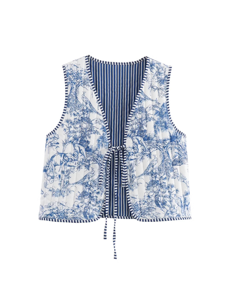 Cross-Border Wholesale European and American Foreign Trade New Style Artistic Retro Outer Vest Vest Printed Lace Cotton Vest