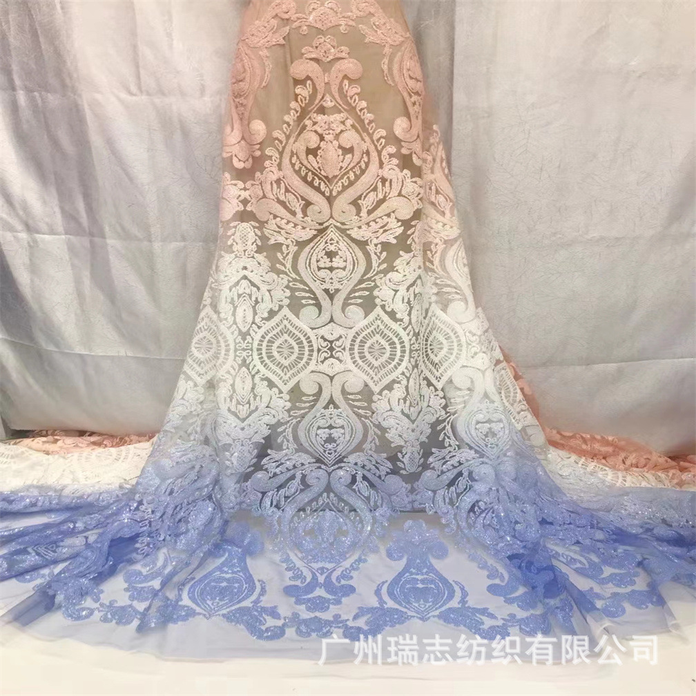 European and American Gradient Sequin Mesh Bead Dress Fabric African Party Dress Dress Embroidered Cloth Sequin