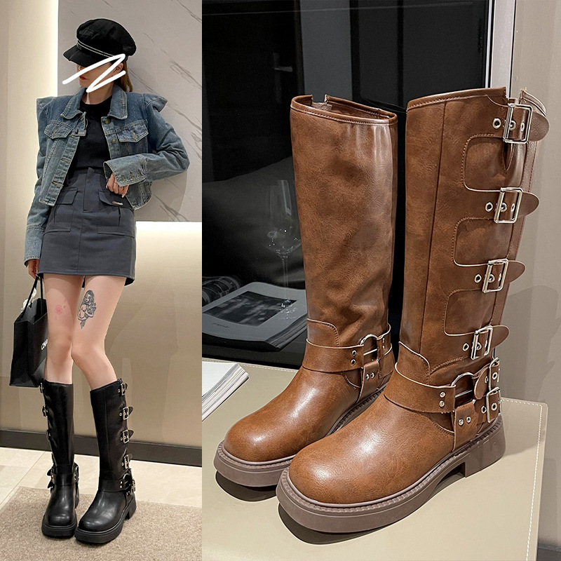 Western Cowboy Boots Retro Brown Long Boots Merard Hair Boots Women's Summer Thin Platform High Knights Boots