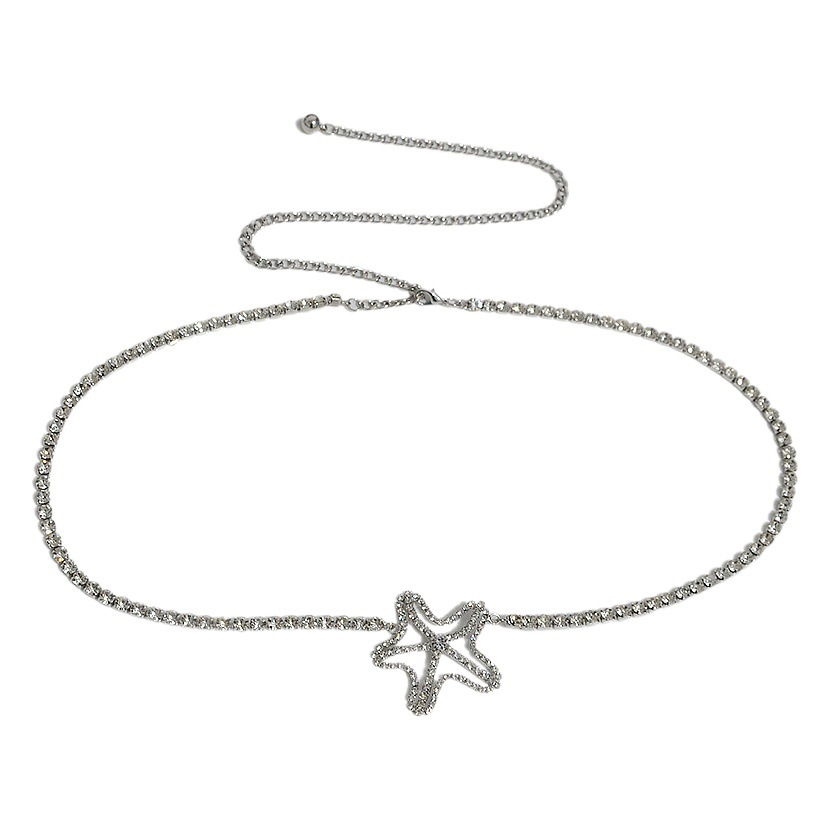 Summer New Women's Belt, Fashionable and Versatile, Rhinestone Inlaid Five-Pointed Star Buckle, Decorative Metal Waist Chain with Dress