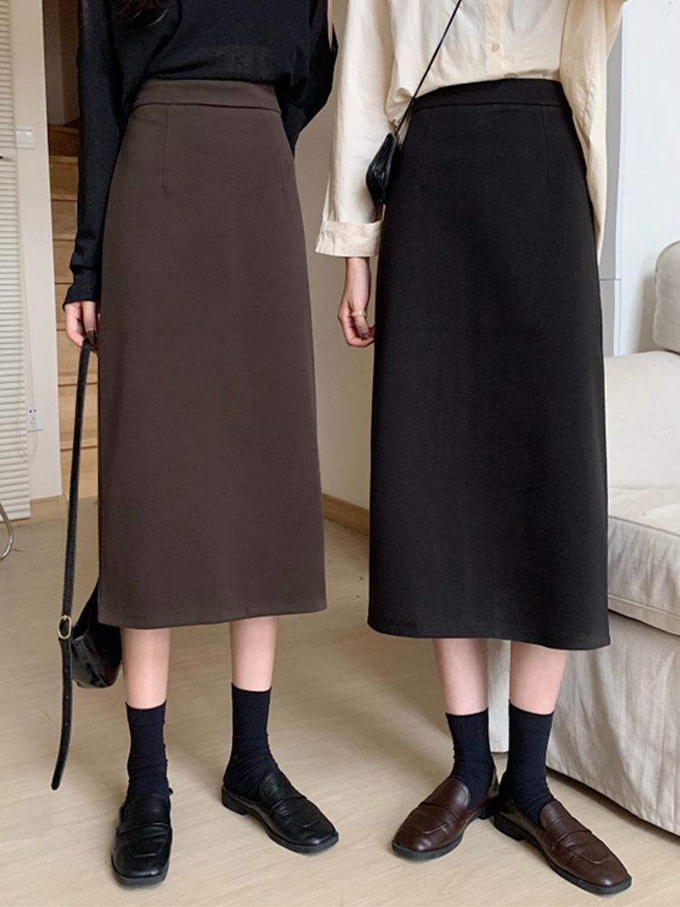 Black Skirt Women's 2024 New A- line Skirt Mid-length High Waist French Hip Skirt Light Mature Style One-step Skirt