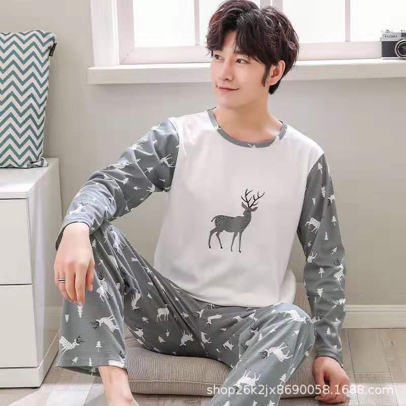 Picture of Men's Pajamas Long Sleeve Pants Spring and Autumn Thin Dad Large Size Casual Home Wear Factory Foreign Trade Cross-border Explosions