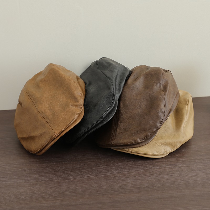Picture of Children's Hat Men's Autumn and Winter British Fashion Cool Yuppie Leather Children's Forward Cap Retro Painter Cap