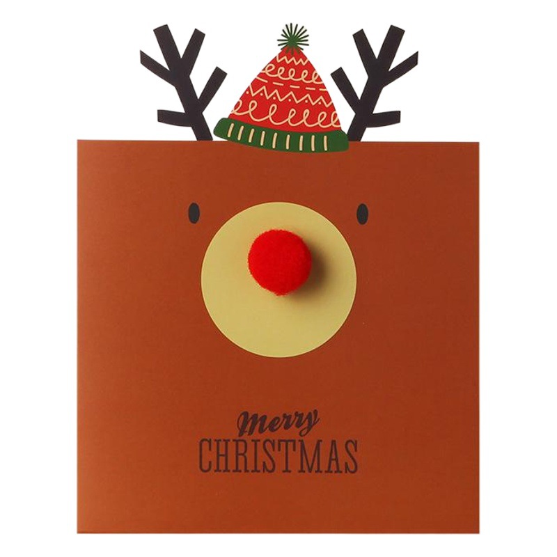 Elk Snowman Cute Creative Fur Ball Nose Cartoon Christmas Card Christmas Card Christmas Greeting Card