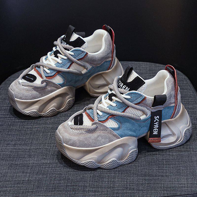 2025 New Thick-Soled Dad Shoes for Women with Increased Height Internet Celebrity Popular Casual Versatile Fashion Style Lace-Up Student Shoes