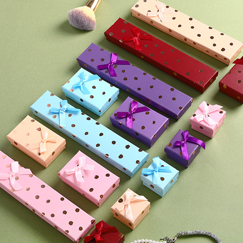 Jewelry Box Internet Celebrity Bow Ring Earrings Necklace Jewelry Storage Box Cute Polka Dot Jewelry Packaging Box Paper Box