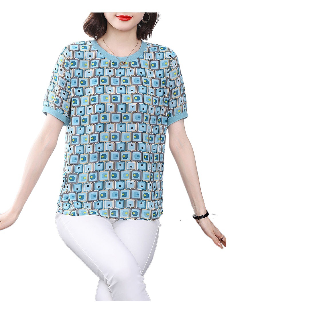 Short-sleeved T-shirt Women's 2025 Summer New Arrival Middle-aged Mother's Loose plus size Stychy Belly-covering Shirt Women's Top