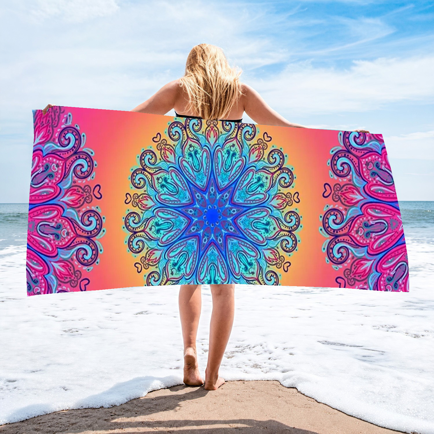 Picture of Cross-border microfiber double-sided velvet beach towel custom LOGO digital printing large bath towel rectangular thick towel
