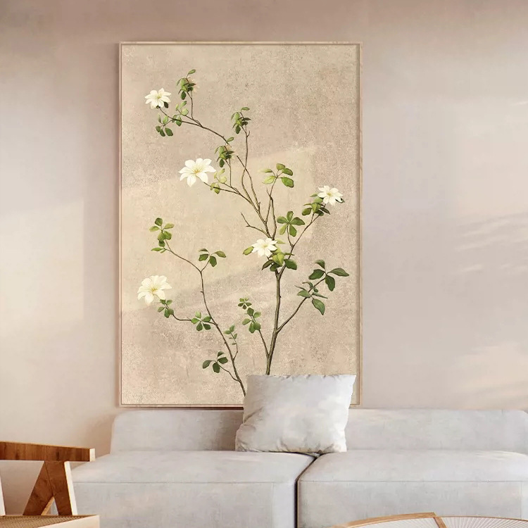 Quiet Style Living Room Decorative Painting Japanese Style Green Planting Sofa Background Wall Hanging Painting Log Style Abstract Simple Entrance Murals