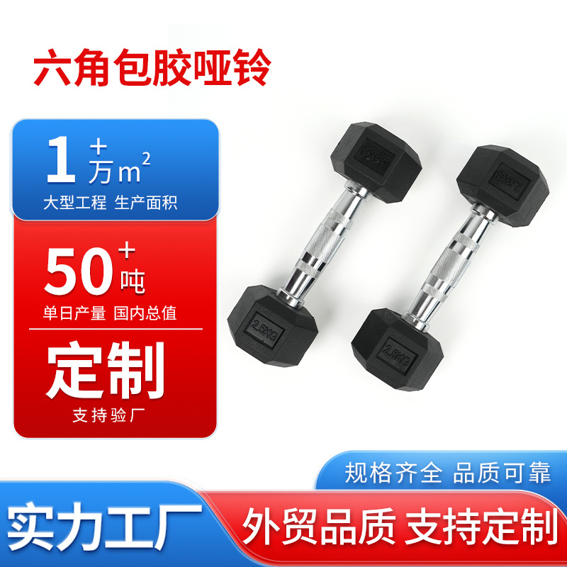 Cross-border wholesale hexagonal fixed dumbbell plastic commercial gym private training arm strength cast iron plastic dumbbell