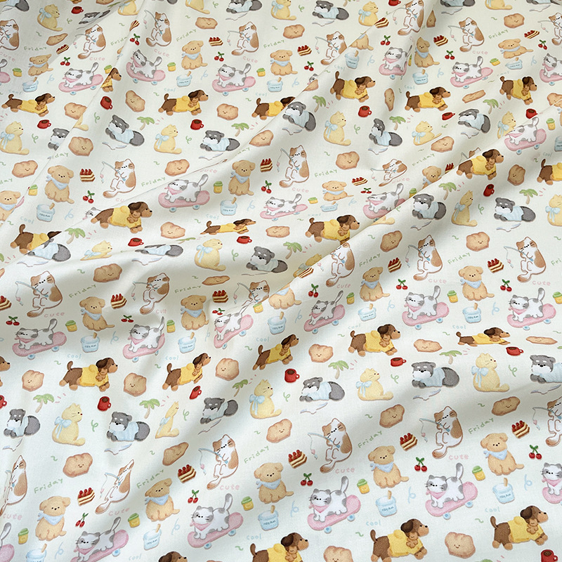 Cotton 60S Poplin Kitten Fishing Digital Print Fabric Women's Dress Shirt Skirt Fabric 1.0m Price