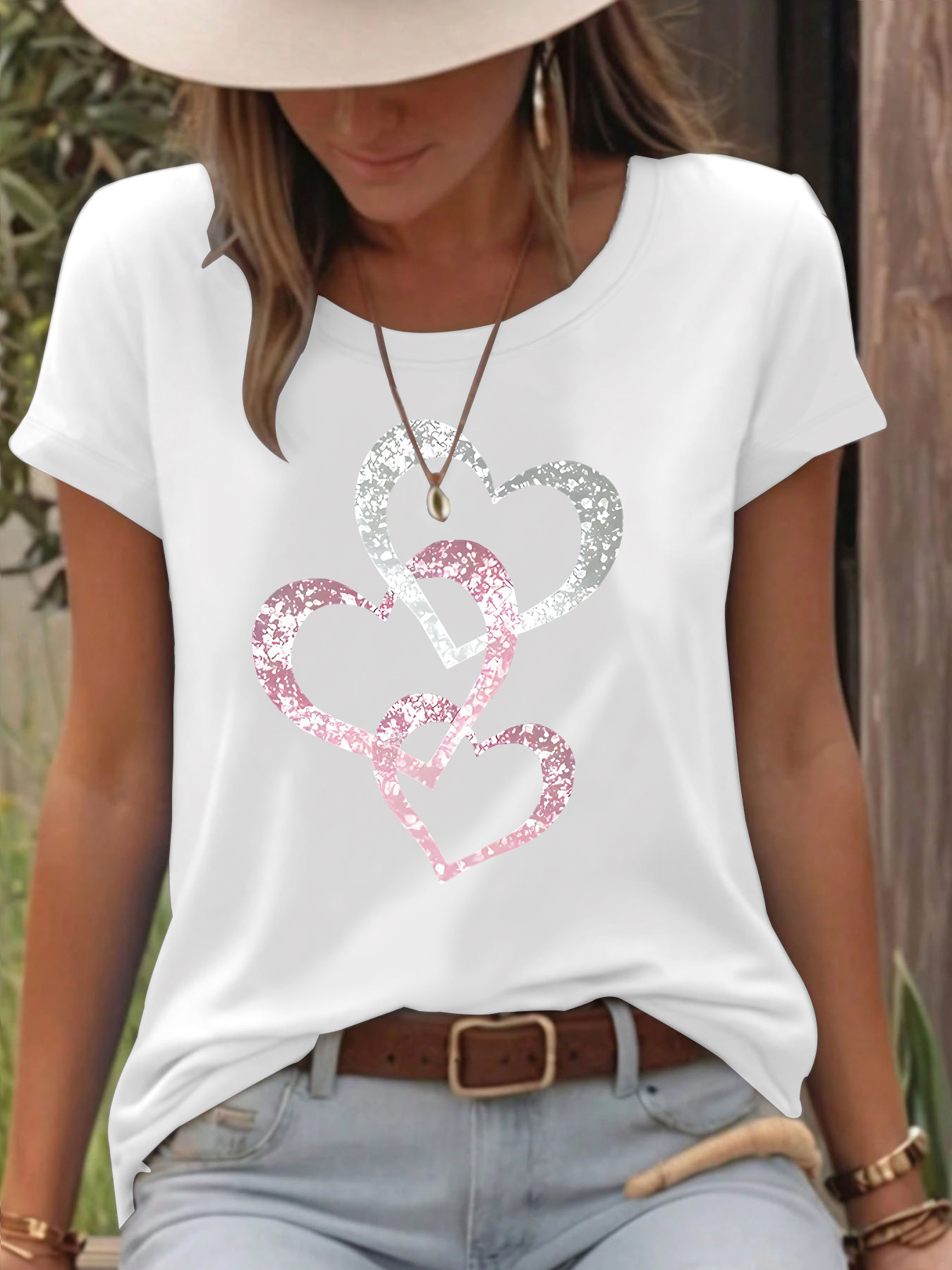 Picture of European and American in stock round neck short sleeve t-shirt love printing summer new comfortable t-shirt cross-border hot sale