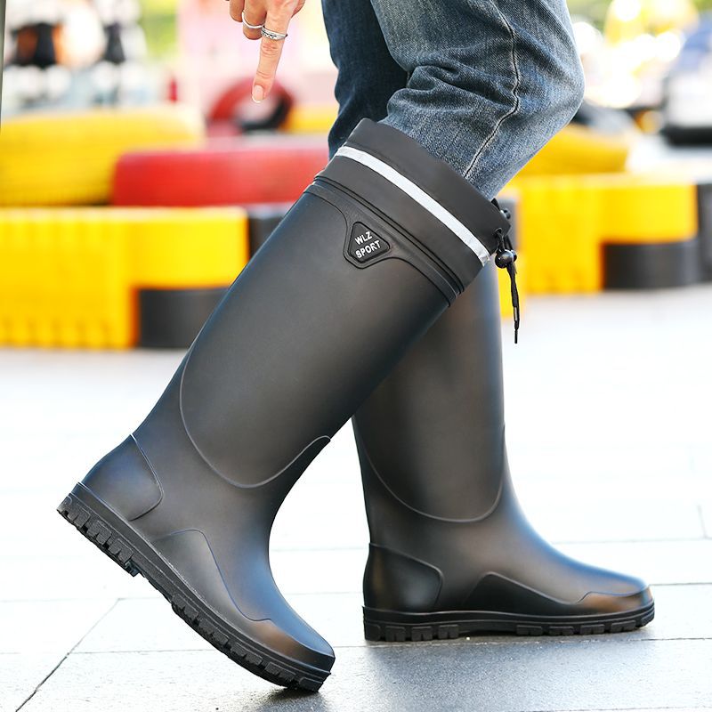 Construction site new non-slip waterproof short rain boots men's British-style kitchen thick-soled water shoes rubber shoes overshoes warm rain boots men