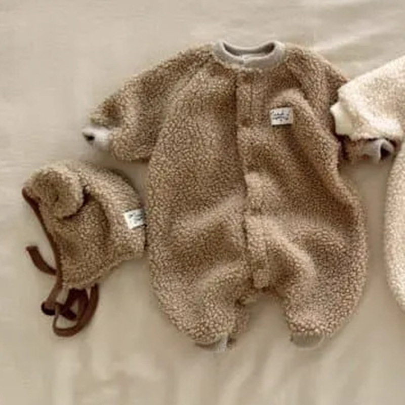 Picture of Ins Korean Style Baby Boys and Girls Winter Clothes New Style Jompsuit Cute Rabbit Ear Lamb Wool Hooded Climbing Clothes for Going Out
