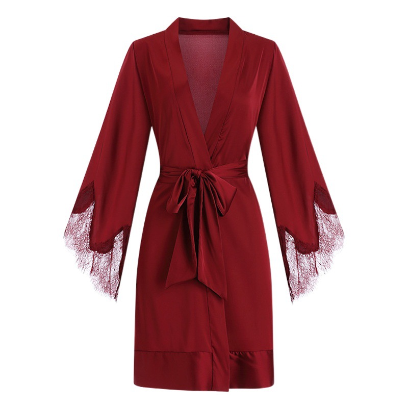 DZ Guiruo Brand Sexy Lace Cardigan Outer Gown Pajamas Lace-up Slimming Bathrobe Women's Home Clothes Set 1001