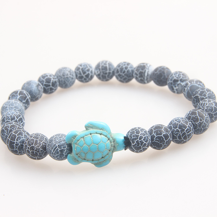 Picture of Zhou Lianfa 8MM Decorative Lava Volcanic Stone Beads Turquoise Cross Elastic Elastic Bracelet for Men and Women