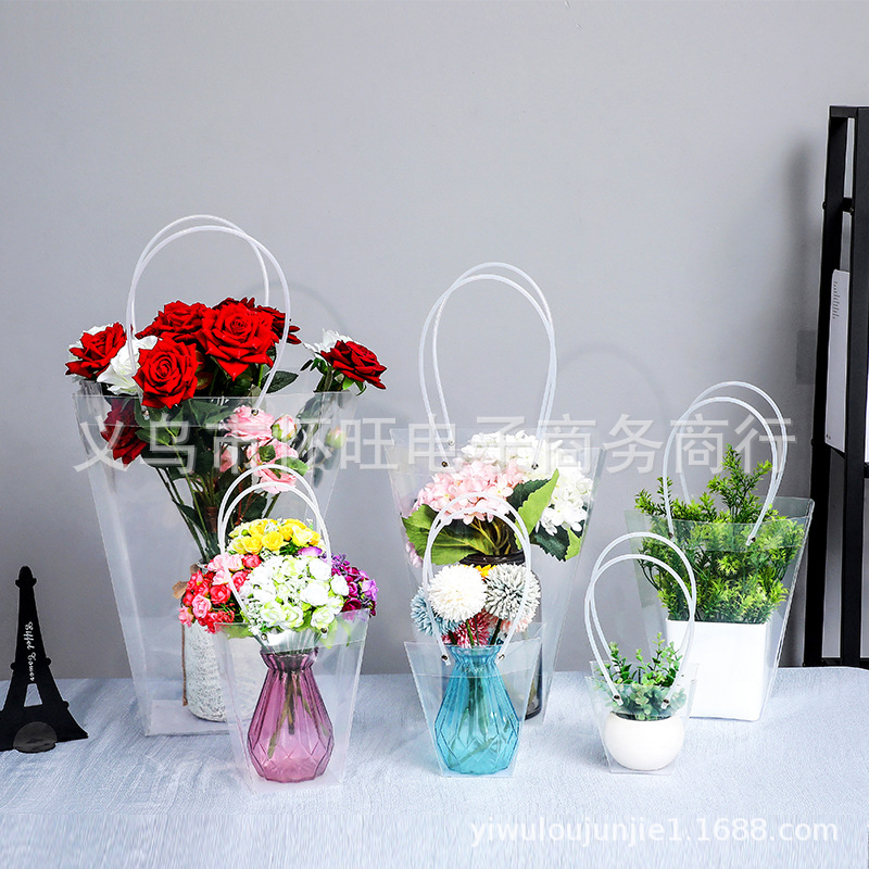 PP Transparent Handbag Bouquet Bag Flowers Floral Bag Cake Dessert Bag Wedding Candy Hand Gift Bag Fleshy Potted Plant Bag