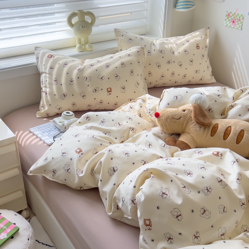 Picture of Class A Maternal and Infant Grade Four-Piece Set Small Fresh Thickened Sanding Quilt Cover Washed Cotton Bed Sheet Quilt Cover Dormitory Three-Piece Set ins