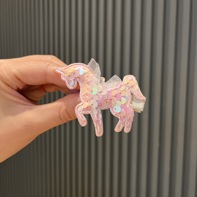 Picture of Cartoon Children's Hair Accessories Korean Color Sequins Unicorn Girls Hairpin Princess Birthday Headwear Liu Haihai Clip