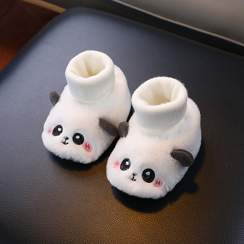 Baby Toddler Shoes Autumn and Winter fleece-lined Thickened Socks Baby Foot Protection Warm Anti-off Cartoon Panda Non-slip 0-1 Years Old