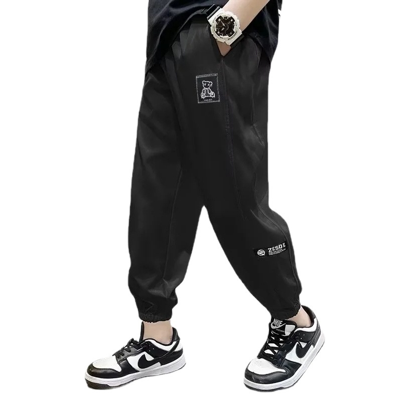 Korean Boys' Ankle Pants Fashion Simple Sports Pants Summer Children's Ice Silk Anti-mosquito Pants 2024 Boys' Children's Wear