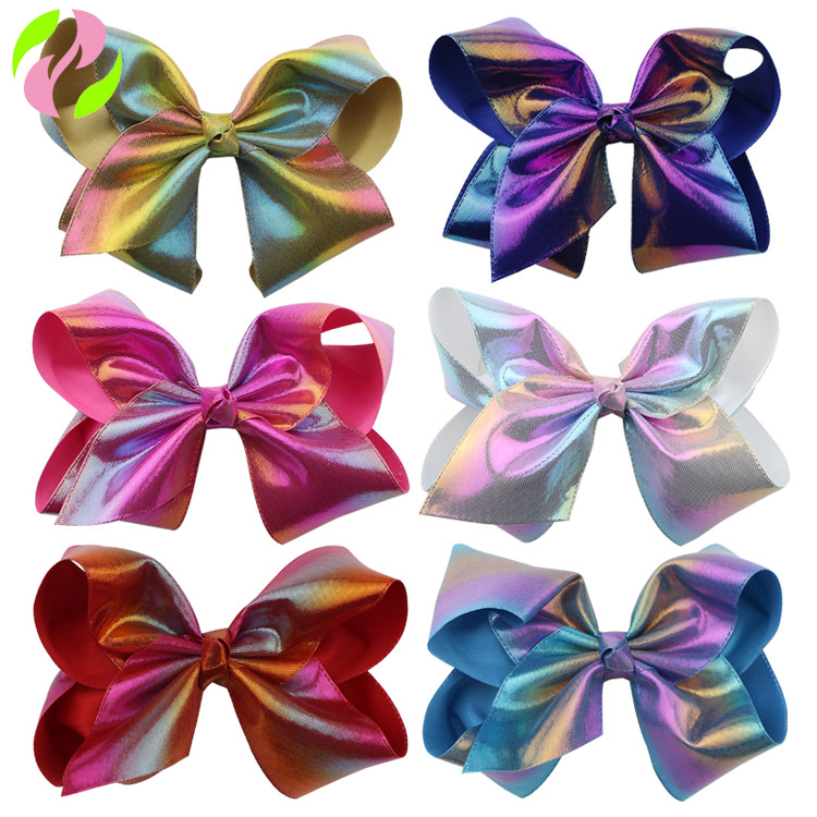 Haochuan Europe and the United States cross-border children's bow hairpin 8 inch PU laser series fabric girls' hair accessories 20CM