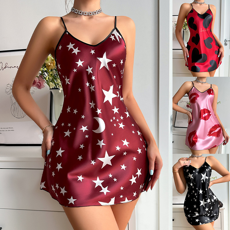 New Style Slip Skirt dress Women's Summer Floral Skirt Silk Satin Imitation Silk Sexy Backless Nightgown Wholesale