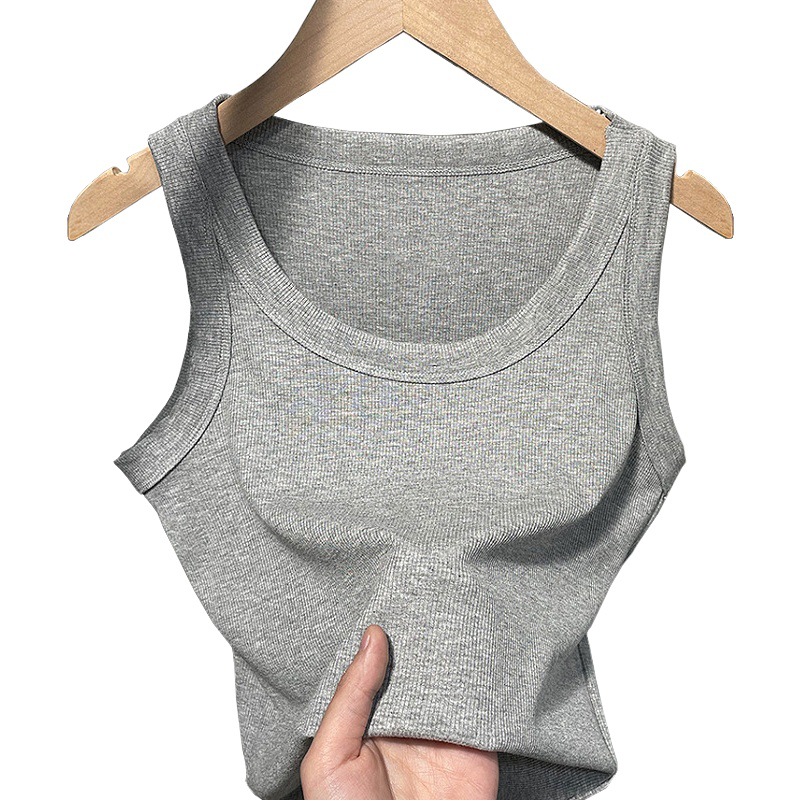 Summer Base Layer Camisole for Women, Ribbed, Covers Side Breasts, Round Neck, Long Style, Korean Style, Can Be Worn Outside, Breathable and Skin-Friendly