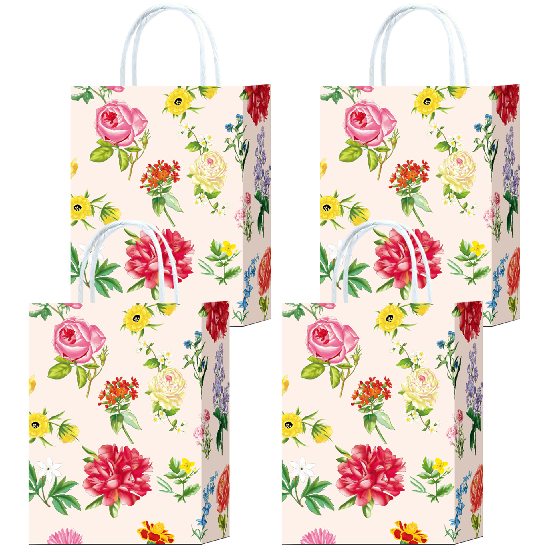 Amazon New Carnation Flower Gift Paper Bag White Cow Bag Birthday Party Cartoon Lovable Style Shopping Tote Bag