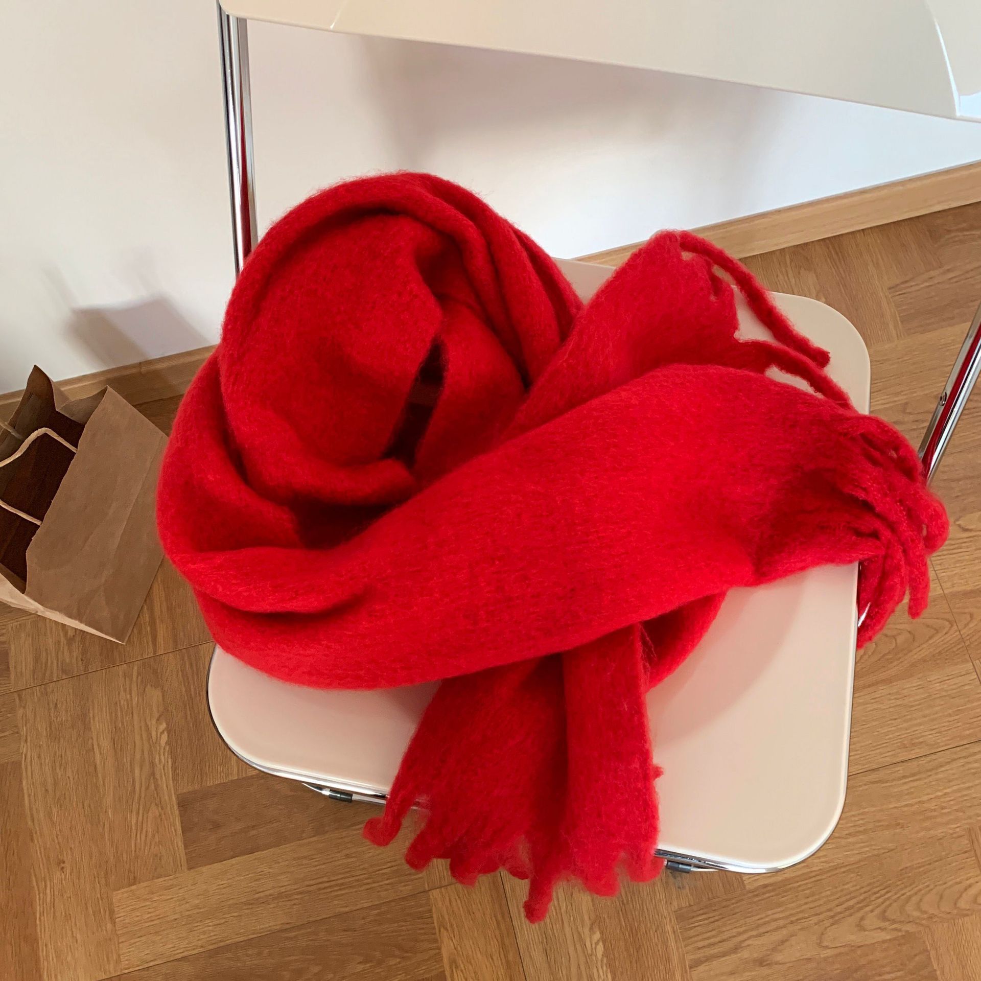 Picture of Winter monochrome plush heavy weight soft fluffy lazy wind solid color large pulled wool warm scarf for students couple