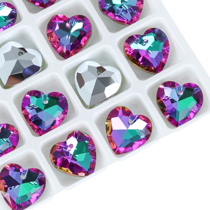 Picture of New 14mm heart crystal pendant diy accessories electroplated Aurora magic necklace pendant jewelry 12/bag