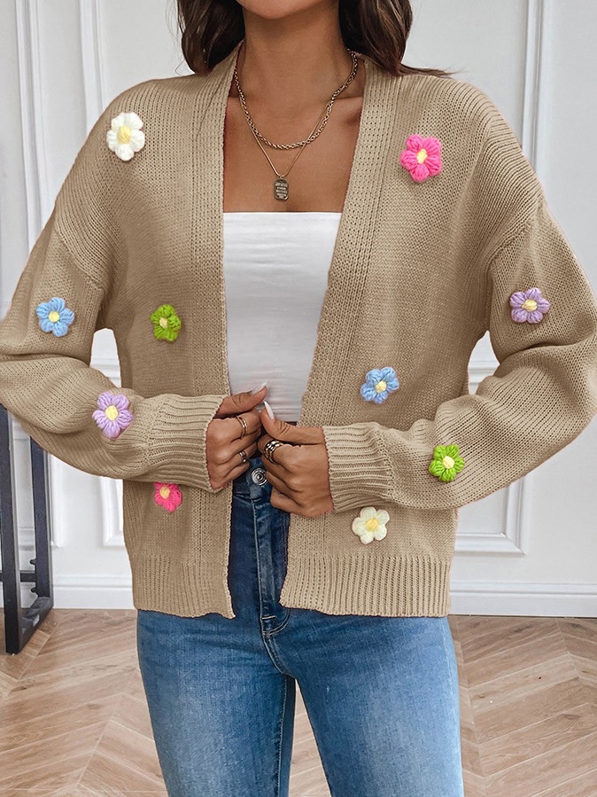 Picture of Foreign trade cross-border new hand hook flower sweet knitted cardigan sweater coat women's lazy casual loose sweater
