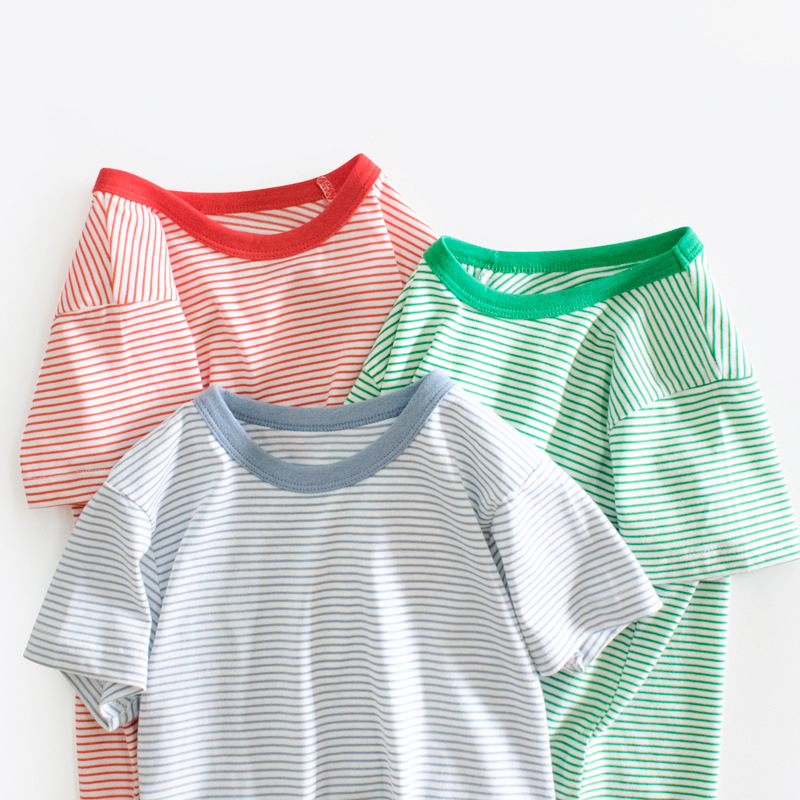 Picture of 2025 Summer Korean Style Kidsren's Clothing New Product Kidsren's Short-Sleeved T-Shirt Stripesd Baby Clothes Bottoming Shirt Drop Shipping