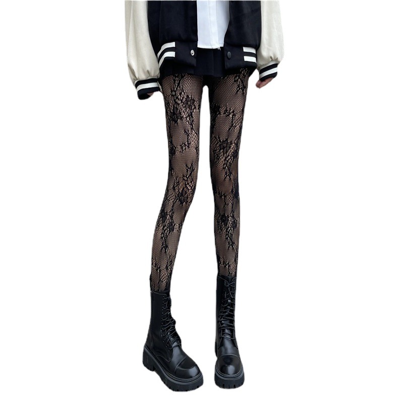 Flower Vine Lace White Silk Stockings Women's Thin Sexy Anti-Hook Silk Pantyhose Hollow Grid Flower Black Fishnet Stockings
