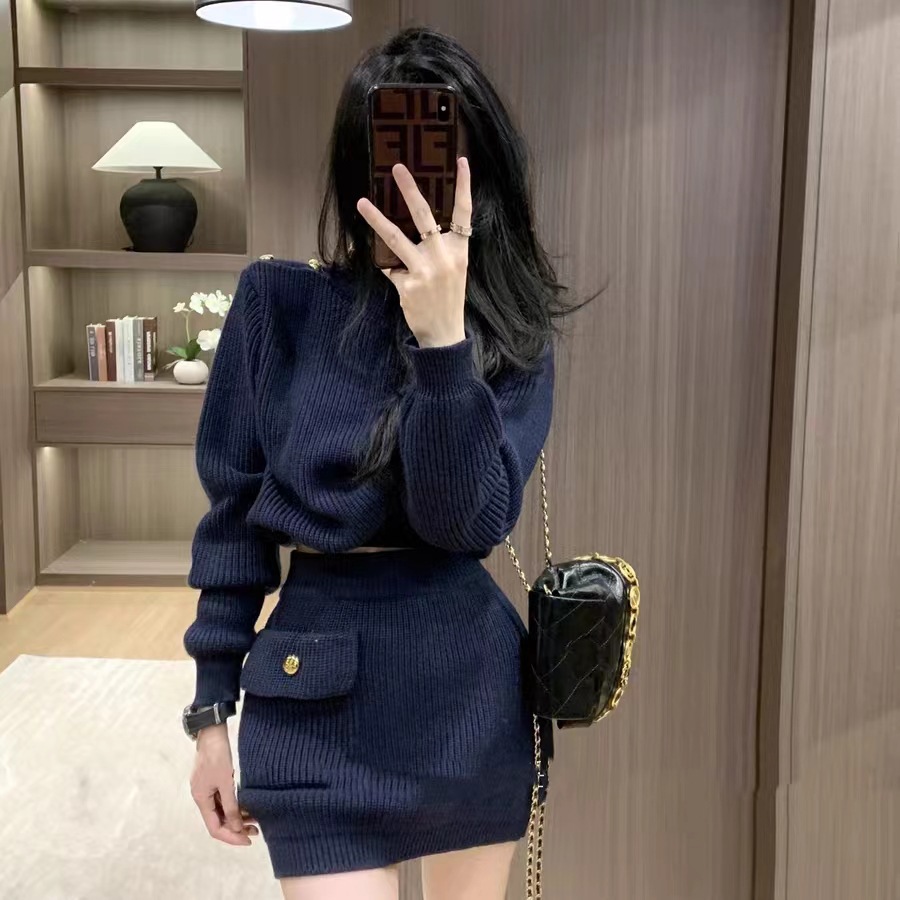 Picture of Korean Women's Foreign Trade Two-piece Gentle suit Women's High-end Temperament Knitted Skirt Autumn Dress with a Complete Set