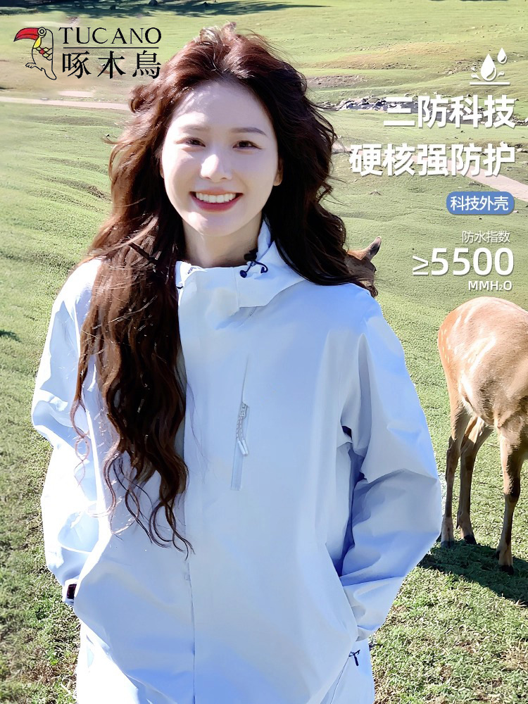 Woodpecker Blue Jacket Women's 2025 New Spring and Autumn 3-in-1 Outdoor Windproof Super Good-looking Small Jacket