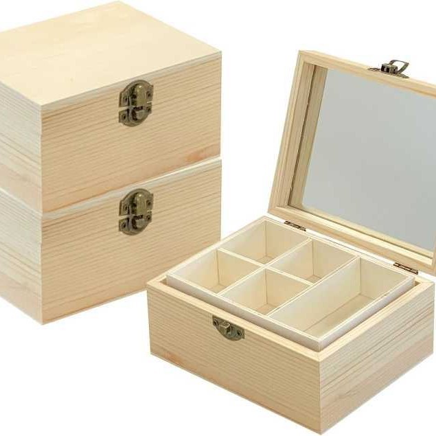 Creative Wooden Jewelry Box Can Be DIY Gift Packaging Box Kidsren's Graffiti Wooden Box Glass Top with Compartment Storage Box