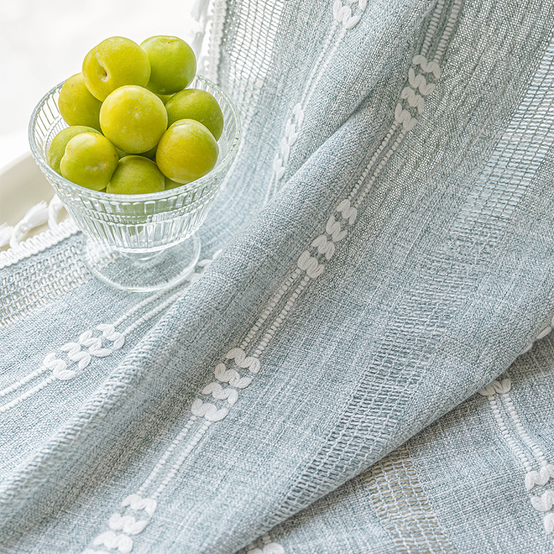 Picture of Cross-border exclusive for Nordic cotton and linen curtains multi-color solid color cotton and linen yarn semi-transparent bedroom living room floor curtains with yarn