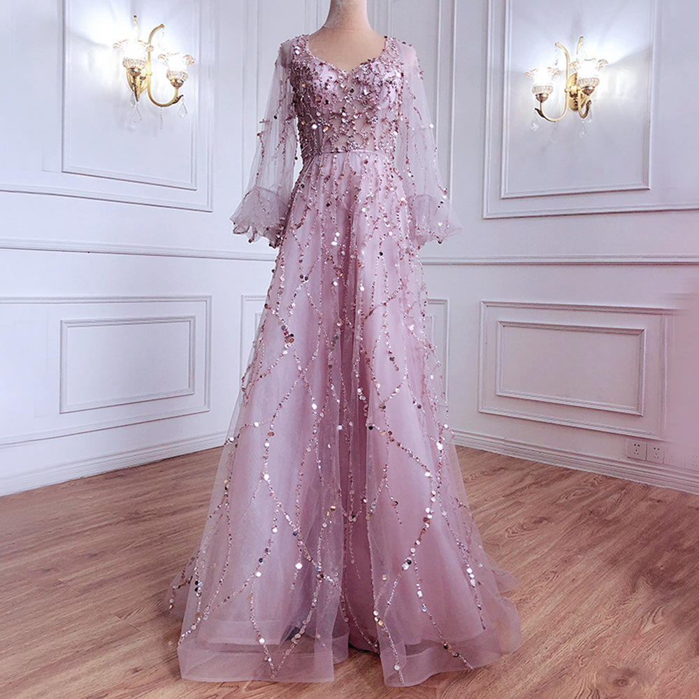 Picture of 2025 Cross-Border New Golden Heavy Industry Beaded Luxury Evening Dress Sexy Socialite Aura Queen Long Dress Dq7109