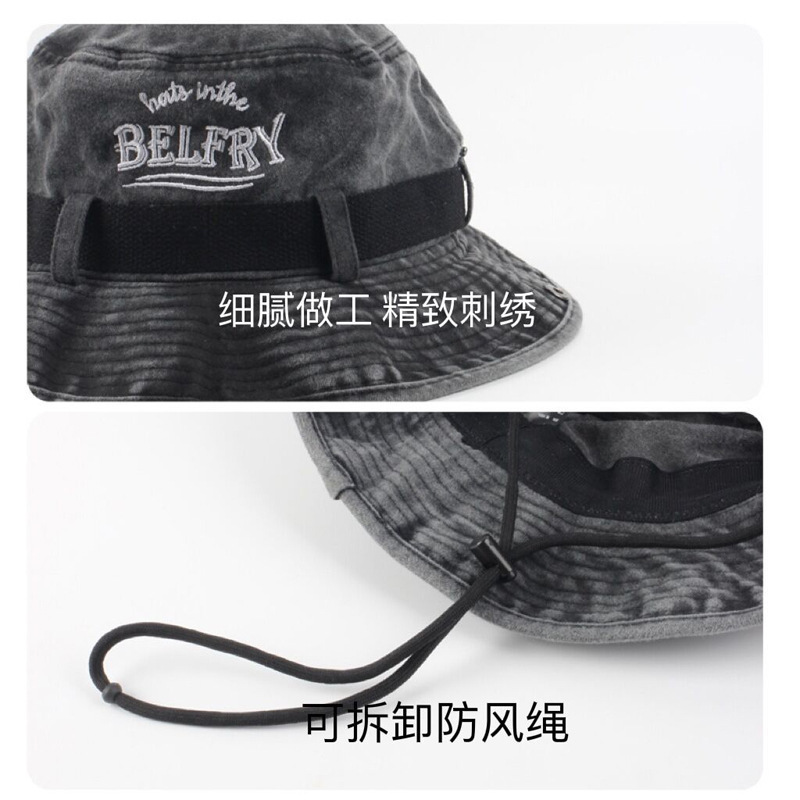 Picture of Japanese ins White Rose Pink Embroidered Fisherman Hat Children's Summer Sunshade Sunscreen Hat Outdoor Camping Hiking Hat