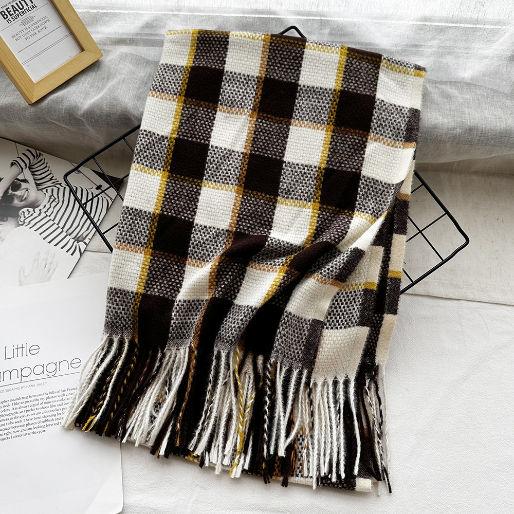 Picture of New Black and White Plaid Scarf Women's Korean Style Winter Warm All-match Imitation Cashmere Scarf Shawl High-end Couple Scarf