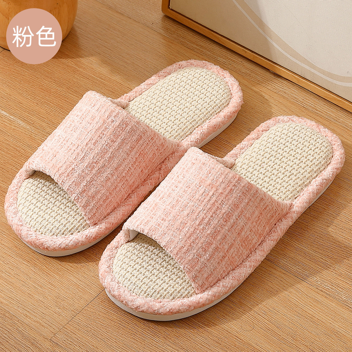 Picture of Women's Linen Slippers Spring and Autumn Home Japanese Silent Breathable Soft Sole Four Seasons Indoor Non-Slip Slippers Women's Wholesale