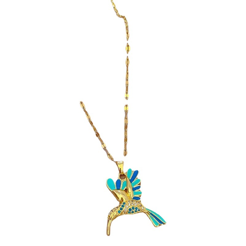 [Titanium Steel] Light Luxury Colorful Woodpecker Zircon Design Versatile Korean Style Ins Niche Design Live Broadcast Necklace